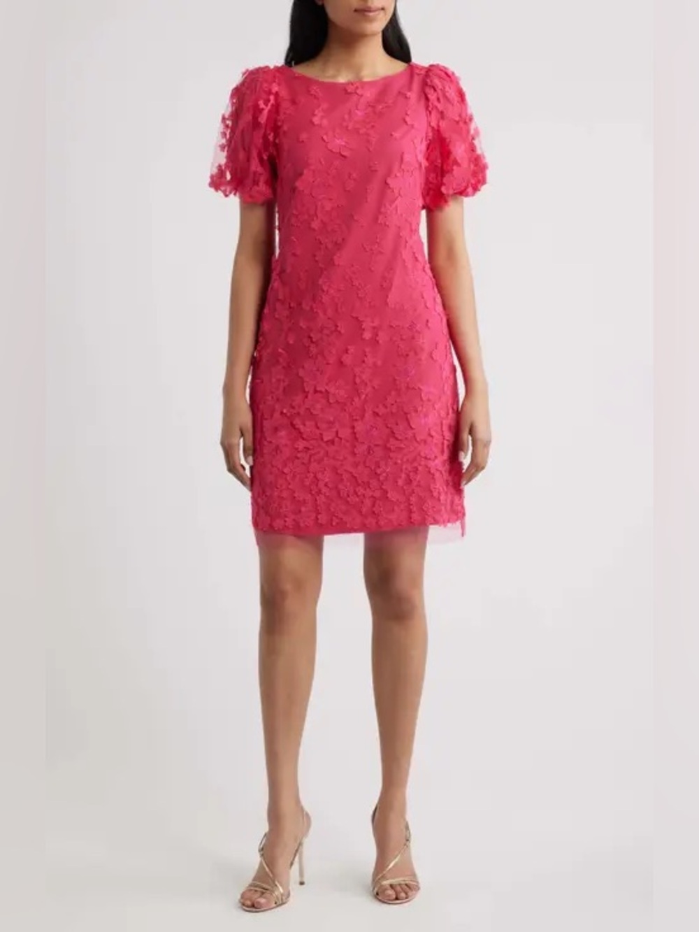 Eliza J Women's 3D Floral Applique Puff Sleeve Dress Size 6